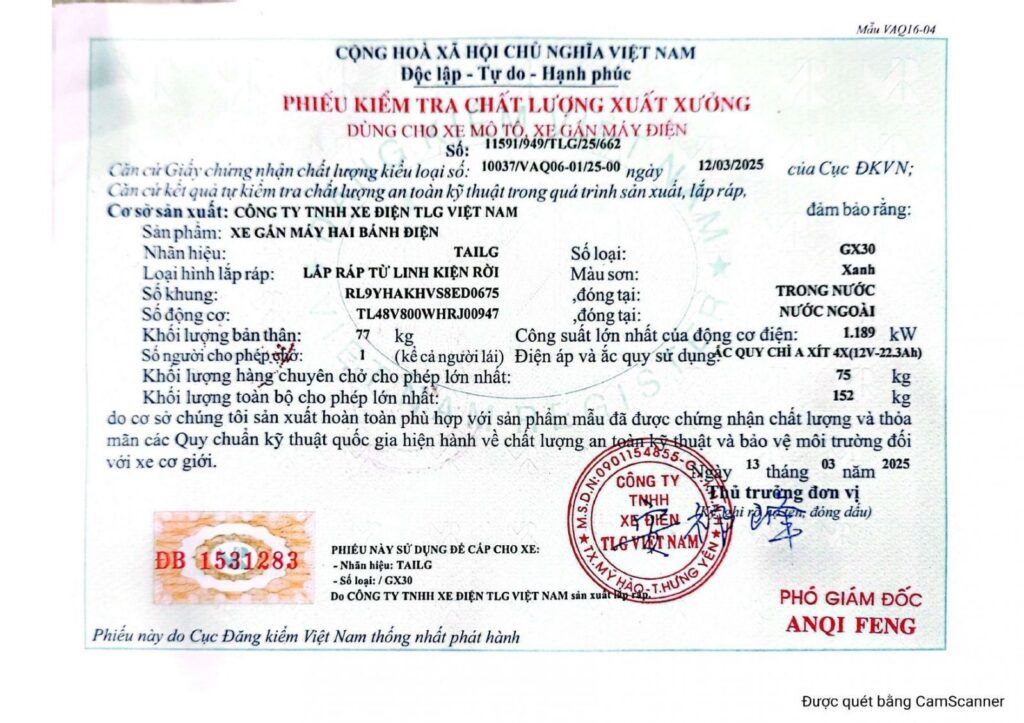 Xe đạp điện Tailg Hotgirl GR55 có đầy đủ giấy tờ hợp lệ